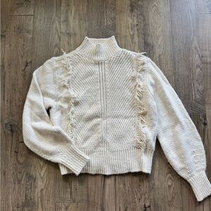 Ann Taylor Cream Cowl Neck Sweater with Ruffle Details